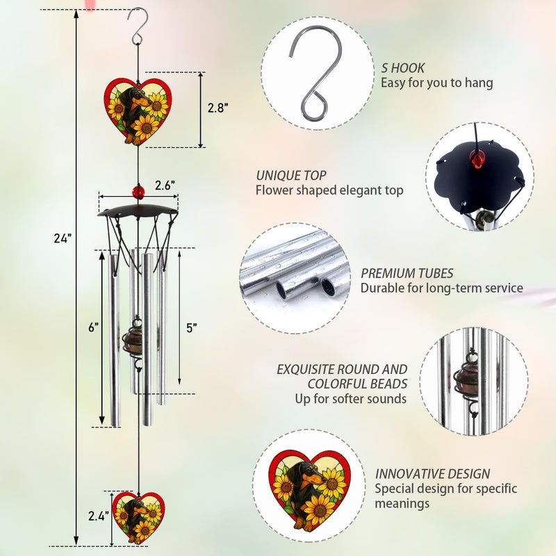 Howarmer Wind Chimes for Outside 24" Dachshund Wind Chimes Outdoor Home Patio Garden Decor Windchimes Outdoors Gift Ideas for Women Mom Grandma Sisters - Image 2